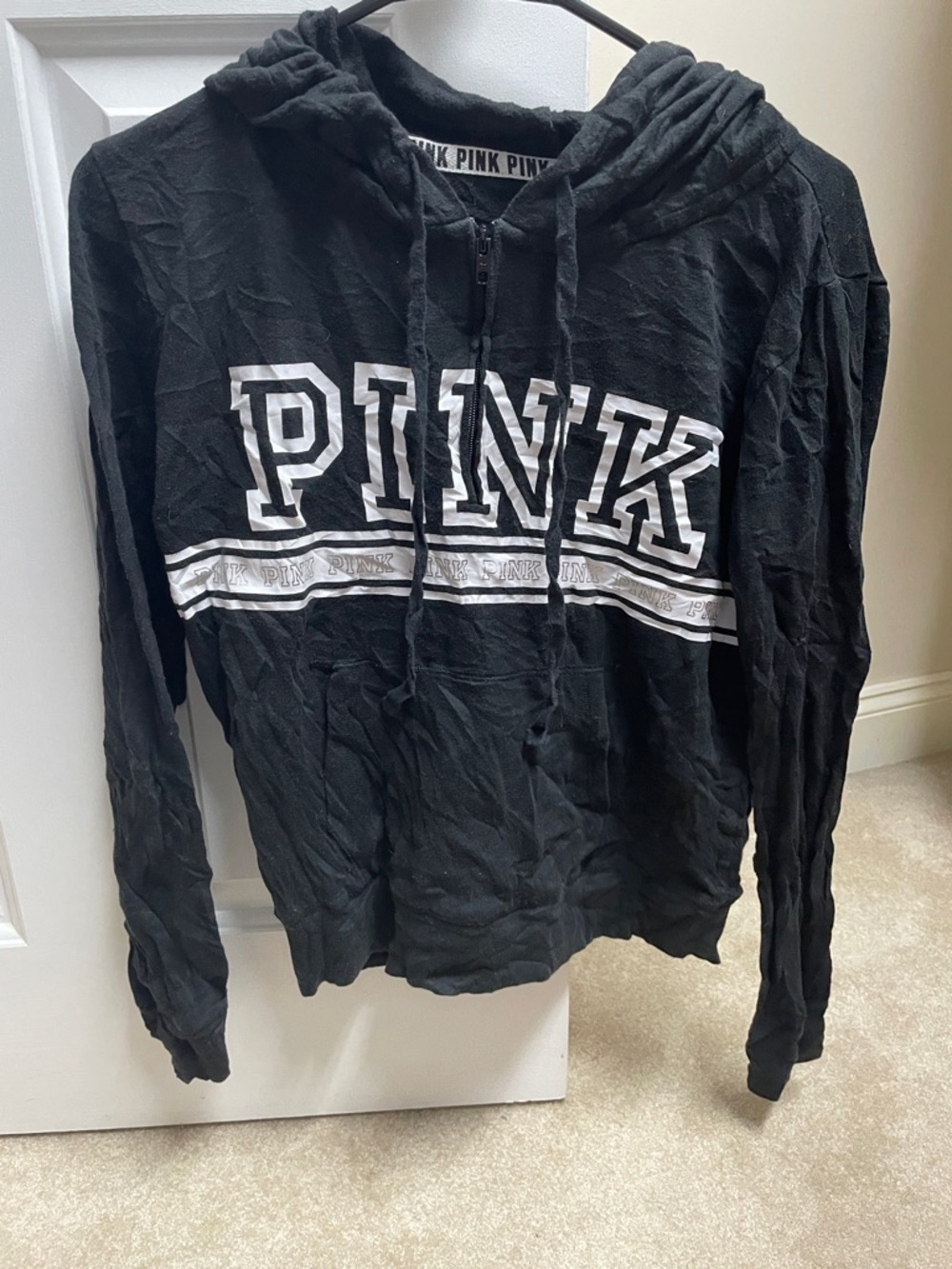 PINK Victoria's Secret Black Hoodie with White Logo